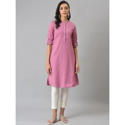 W Pink Roll-Up Sleeves Pathani Kurta-picture-28