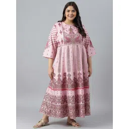 W Plus Size Ethnic Motifs Printed Keyhole Neck Maxi Fit & Flare Ethnic Dress-picture-18