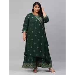 W Plus Size Green Printed with Layered Jumpsuit-image-43