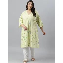 W Plus Size V-Neck Floral Printed Regular Kurta-picture-19