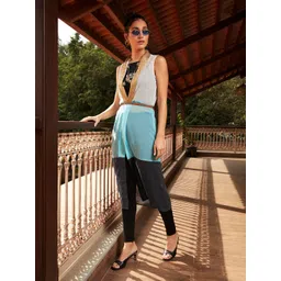 W White & Blue Colourblocked Sheer Longline Shrug-picture-49