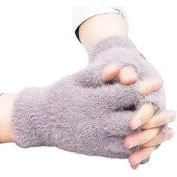 w+ Winter Gloves for Women|Girls Woolen Warm Soft Fur Fleece Hand Gloves for Women and Girls Knitted Acrylic Wool Finger Cut (Grey)-picture-56