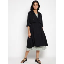 W Women Black Embroidered Longline Tailored Jacket-picture-40