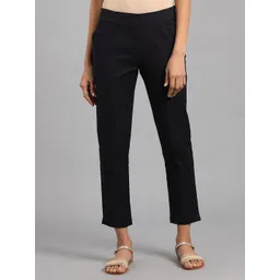 W Women Black Regular Cropped Trousers-picture-33
