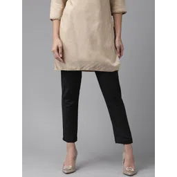 W Women Black Regular Fit Solid Cropped Trousers-picture-40
