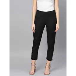 W Women Black Regular Fit Solid Regular Cropped Trousers-picture-25