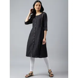 W Women Black Round Neck Sleeves Thread Work Kurta-picture-24