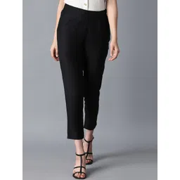 W Women Black Slim Fit Solid Cigarette Trousers-picture-27