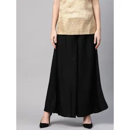 W Women Black Solid Flared Palazzos-picture-45