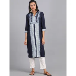 W Women Blue Geometric Printed Thread Work Rayon Kurta-picture-28