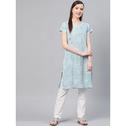 W Women Blue Printed Straight Kurta-picture-12