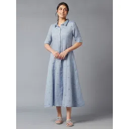 W Women Blue Shirt Collar Midi Dress-picture-23