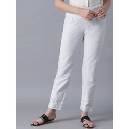 W Women Blue Slim Fit Self Design Trousers image 1