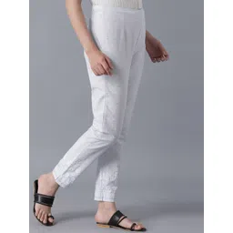 W Women Blue Slim Fit Self Design Trousers image 2