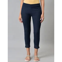 W Women Blue Slim Fit Trousers-picture-17