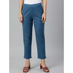 W Women Blue Slim Fit Trousers-picture-22