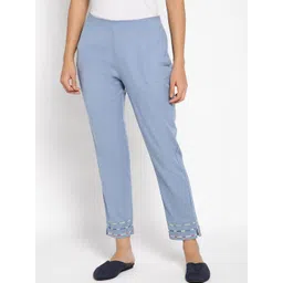 W Women Blue Solid Slim Fit Trouser-picture-25