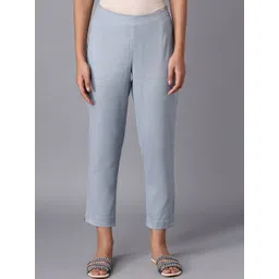 W Women Blue Solid Slim Fit Trousers-picture-27