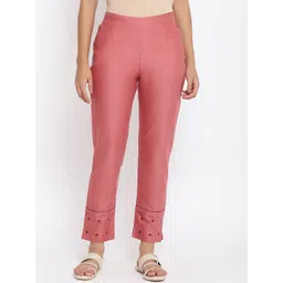 W Women Dusty Pink Solid Slim Fit Cotton Cigarette Trouser-picture-29