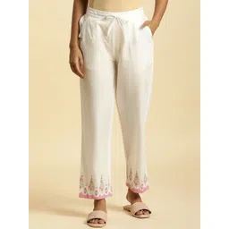W Women Embroidered Mid-Rise Pure Cotton Straight Fit Trousers-picture-31