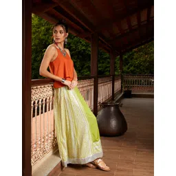 W Women Green & White Printed Maxi Flared Skirt-image-31