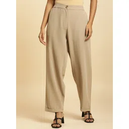 W Women Mid Rise Straight Fit Plain Parallel Trousers-picture-32