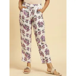 W Women Off White Floral Printed Straight Fit Cropped Trousers-picture-40