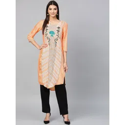 W Women Peach-Coloured Floral Print Straight Kurta-picture-38
