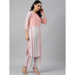 W Women Pink & Blue Striped Kurta image 3