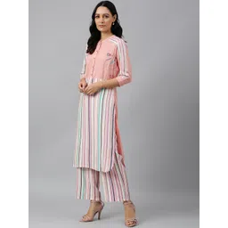 W Women Pink & Blue Striped Kurta image 4