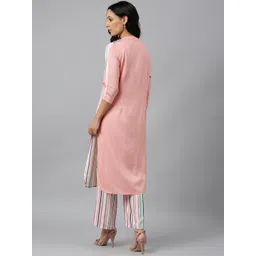 W Women Pink & Blue Striped Kurta image 5