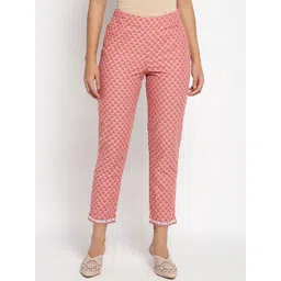 W Women Pink Ethnic Motifs Printed Slim Fit Trousers-picture-41