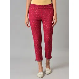 W Women Pink Ethnic Motifs Printed Slim Fit Trousers-picture-38
