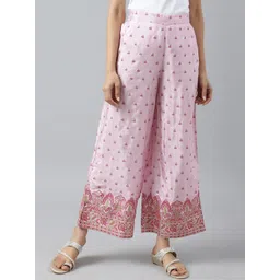 W Women Pink Floral Shantung Printed Parallel Pants-picture-36