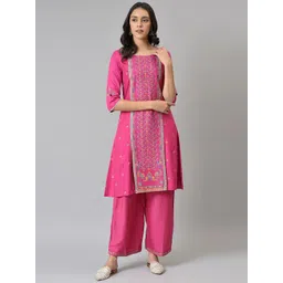 W Women Pink Printed Sequined Embellished Kurta-picture-31