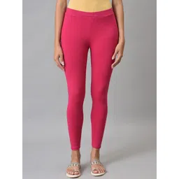 W Women Pink Solid Acrylic Ankle Length Leggings-picture-43