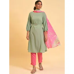 W Women Solid Kurta With Slim Pant & Dupatta-picture-38