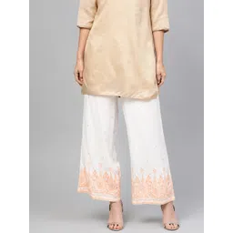 W Women White & Orange Printed Straight Palazzos-picture-40