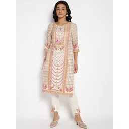 W Women White Ethnic Motifs Printed Thread Work Kurta-picture-33