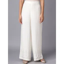 W Women White Ethnic Motifs Printed Trousers-picture-29