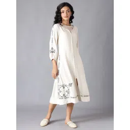 W Women White Floral Printed A-Line Midi Dress-picture-31