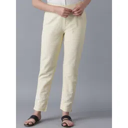 W Women Yellow Slim Fit Solid Regular Trousers-picture-28