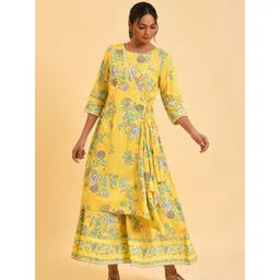 W Yellow & Green Floral Printed Culotte Jumpsuit-image-30