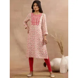 W White & Pink Embroidered Straight Kurta-picture-37