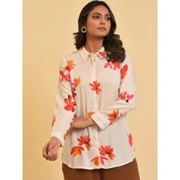 W White & Pink Floral Printed Casual Shirt-picture-30