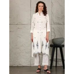 W White Cotton Embroidered A-Line Kurta-picture-13