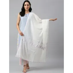 W White Cotton Embroidered Dupatta-picture-37