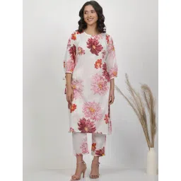 W White Cotton Printed A Line Kurta-picture-40