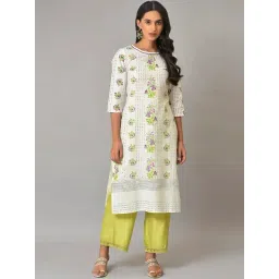 W White Cotton Printed Straight Kurta-picture-39