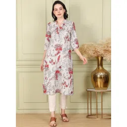 W White Cotton Printed Straight Kurta image 1